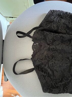 Olga Black Lace Chemise Top with Floral Overlay